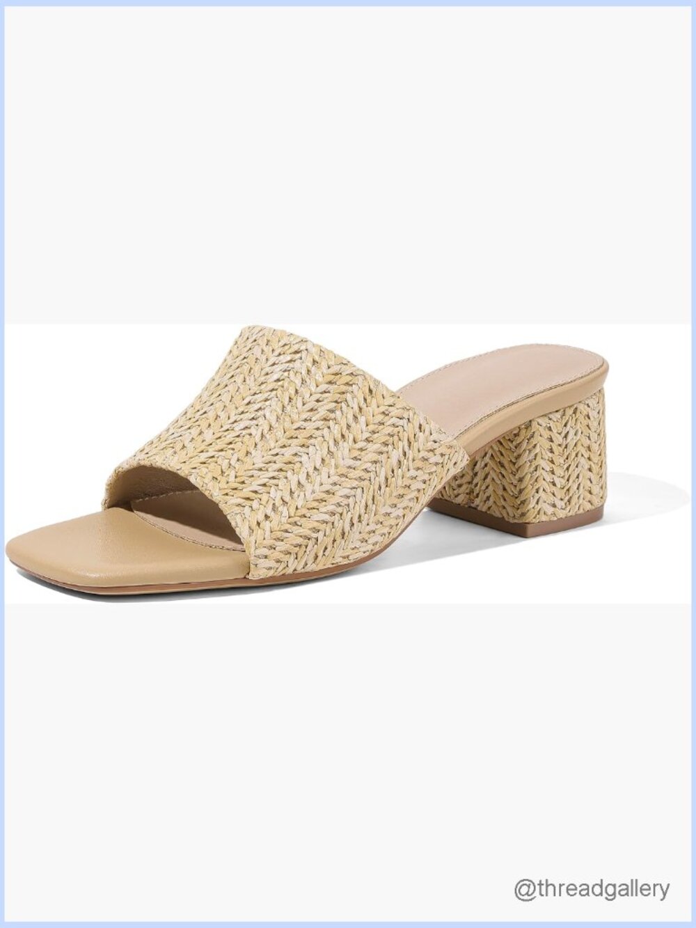 Raffia Heeled Mules Chunky Block Heel Square Open Toe Slip On Summer Sandals